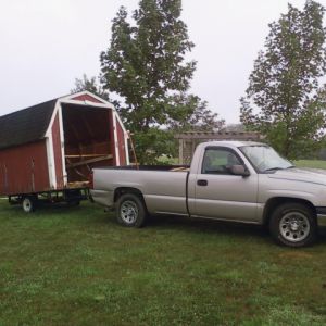 Bringing home the free 8X10 barn. It was a typical backyard shed.