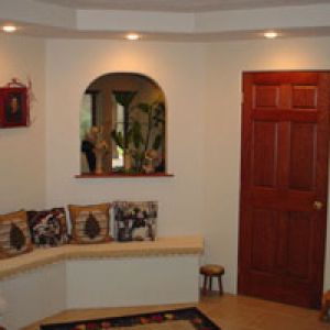 A seating area in a basement remodel. We used bullnose drywall trim with no trim on this entire job. Very Southern California-ish.