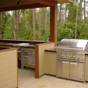 Stainless outdoor kitchen appliances installed on our custom built deck.