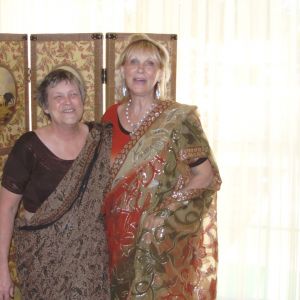 My sister and I.  My sari is a Kota Doria Sari. (Means cloth from Kota).