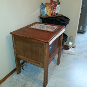 It fits perfectly where we designed it to go - an alcove in our dining room.