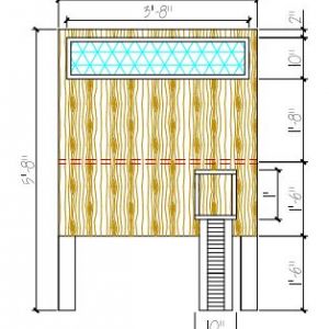 The south face of the coop. The dashed line indicates where the run attaches to the face.