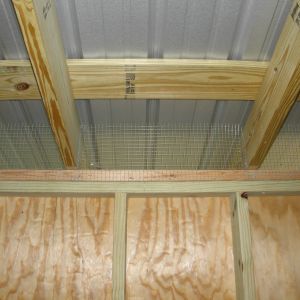 Brian placed wire inside the chicken coop around the top to keep any unwanted guests out. He left it open for airflow.