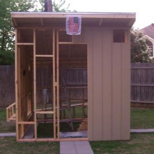 The roof is waterproof until we can finish the coop and get the shingles on so the flag has went up as the halfway point.