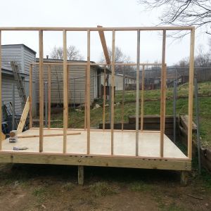 Made a 12'x7' foot high frame using 16" centers allowing for a 28" door way.