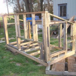 Side window frame, nesting boxes,  access door for food and water.  So far it has cost $0 as we are using pallet lumber.  More to come as we progress.  The Girls have to be in it by May 1.