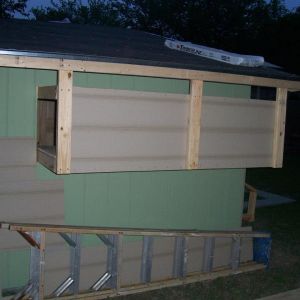 The back of the coop where the additional brooder and storage space were added.