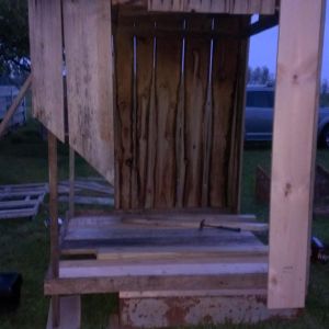 I tried to use as much of the old lumber as I could, but the majority of the boards were rotten. I think I ended up using 2 of the original boards. Other than that, I put up all new lumber. I also wanted more room in the coop, so I extended the back and did away with the part that sloped on the back. I still need to do work around the foundation to the 1-2 feet I added, but the coop is much more spacious now.
