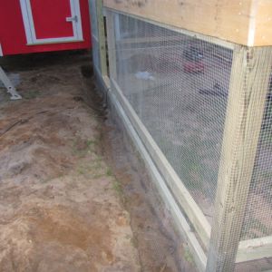you can see I dug down a good foot or so and bent the hardware cloth L shape on the bottom to keep my girls safe