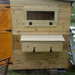 Nest box that opens from the front. I will be adding a handle and wooden latches to keep it closed.