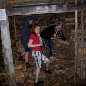 Hiding bodies in the woodshed at night. Shhh!