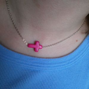 Hot Pink Cross Necklace, 16,17,  18inch 
1inch Cross Slides on a Silver Chain, Magnetic Clasp.