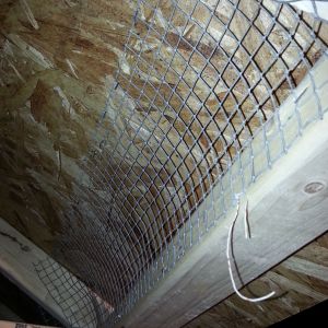 Stapled hardware cloth over the vents to keep unwanted critters out.