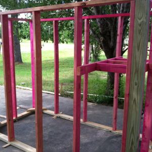 The coop is framed up (thanks hubby!) It's big but it is mobile. Still got work to do. Gotta hurry the girls are growing fast. I will be able to walk in and clean. And visit the ladies.