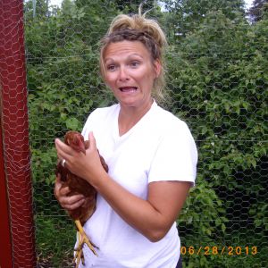 My face...priceless. choking a chicken..not really though, I love them.