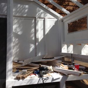 The support brackets for the roof (we used 2x4s & 2x2s) were painted & installed.