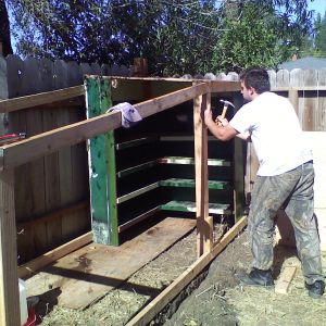 Old pallet wood and some donated scrap wood.