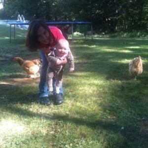 *
My daughter and granddaughter out with the hens