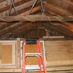 Inside of barn showing guinea loft.