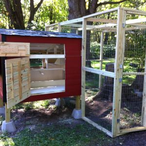 Easy access, but also easy for the chicks to bolt outside and no protection for me in the rain and snow.