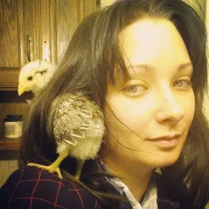 ....with chickens in her hair....