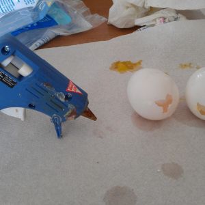 Wash the interior of the egg and let it dry to begin filling the egg with hot glue