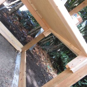 Roost/inner coop floor. We made sure to have it up off the ground to help regulate temperature and for ease of cleaning/access