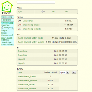 Web page for ChickenPi - the raspberri pi controlled coop.
Door close and light on times are set through perl's sunset  and sunrise functions.  No need for a light sensor.