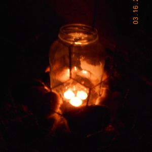 only way to keep the 3 day old babies warm in a winter time power outage was a 'campfire'. its a big pickle jar and 3 tea light candles, this put a good bit of heat out in the close area.