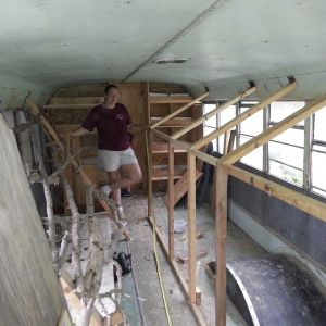 Working on framing for Bus Brooder.