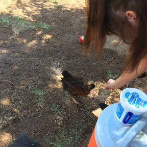 Mom visiting, handing out treats.