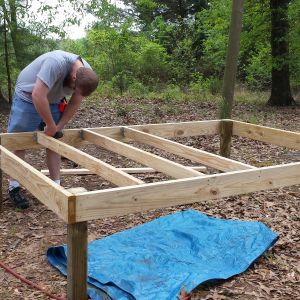 Working on the base of our coop learned how to use a nail gun!