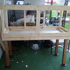 started construction on our brooder today the legs are 4"x4" table legs framing is 2"x3" studs and 1"x4" furring strips the living area is L5'xW2'xH2' i will be posting more pics as construction progresses