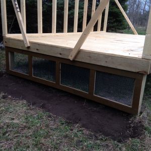 Just to get an idea of what the skirt will look like. I dug out the dirt for some chicken wire and chain link fence that will be buried 2' out all of the way around the coop and run.