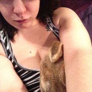 My duck, Leggy, was always very cuddly with me and liked to rest her head over my shoulder or under my arm. I will always love and miss you, Leggy.