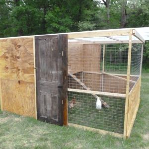 Our new 8'x10' soon-to-be chicken tractor (just add wheels!) 4'x8' coop, 8'x10' run.
18hrs labor. Used every scrap of wood we had laying around and bought the rest ... 
My favorite feature is the old door (center) that has been sitting in our yard for years :)
Coated in linseed oil :)