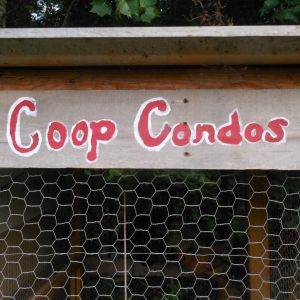 Coop Condos "welcome" sign