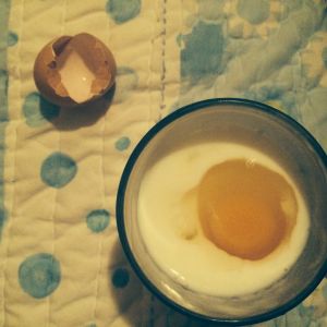 Raw buff Orpington's egg w raw cow milk. A nutritional boost!
