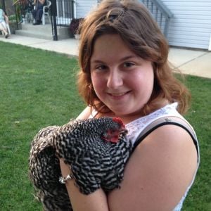 September 2014, my chick with our chick (now hen)