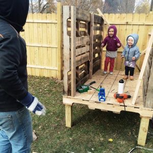 Cluck, Cluck, Cluck, Do the chicken coop dance! ;) 
The base and side pallets are up. Two pallets fit perfectly for the 8' length (ended up being about 80" actually)
Nov 7 2014