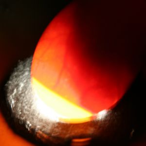 Candled egg using LED (60w equivalent, 750 lumens?).  Bulb cover removed.