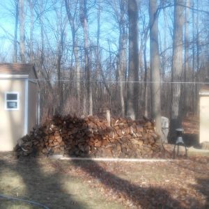 Chicken coop is on the left, Shed is on the right. This spring I plan on adding little green shutters to match the shed.  In case you were wondering, Yes that is a stain glass window above the door.