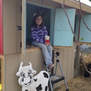 Finally ready for the chicks (though far from finished).  My granddaughter and I having a cocoa party in the coop to celebrate.