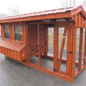 5 x 6 Board & Batten Chicken Coop - Stained - with Pull-It Chicken Run (Reverse View)