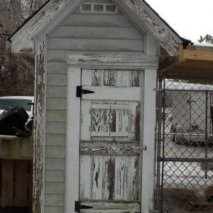 February 2015. Our newest coop.  We converted the old pumphouse and an unused dog kennel for a quick and inexpensive addition to the chicken community developing in our backyard.