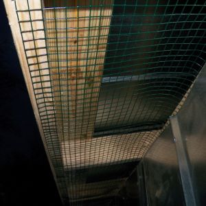 Also the eaves of the roof leave a gap between the roof and the top of the wall. To keep critters out we covered it with hardware cloth.