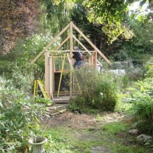 New Tudor style chick house is in the heart of the garden.