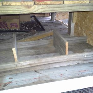 nesting boxes under storage shelf