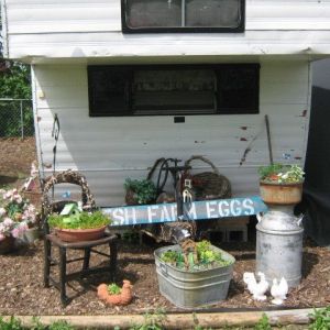 Our 1960's camper shell was repurposed into a wonderful chicken coop!