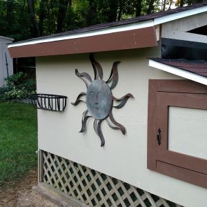 Painted and decorated.  right side door access to nesting box area
